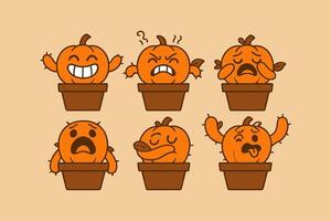 Expressive Pumpkin Potted Plants Showcasing Various Emotions and Character Designs vector