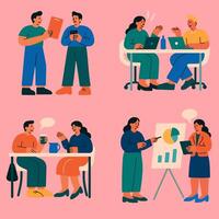 People Collaborating and Discussing Business Ideas in Various Office Settings vector
