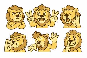 Cartoon Lion Poses Expressing Different Emotions and Gestures vector
