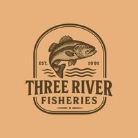 Fish Illustration in Vintage Style with Wavy Lines and Establishment Date vector