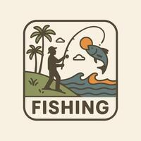 Catching Fish at Tropical Beach with Palms in Flat Illustration vector