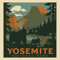 Bears Walking by Lake Landscape with Mountains and Forest Illustration vector