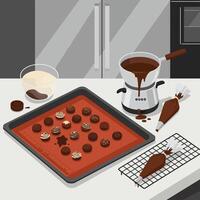 Making Chocolate Truffles at Home with Fondue and Pastry Bags vector