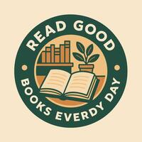 Open Book with Houseplant Encouraging Reading Every Day in Retro Design vector