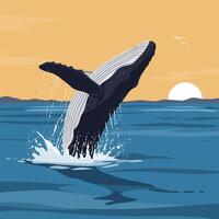 Whale Breaching Ocean Surface at Sunset Generative Illustration vector