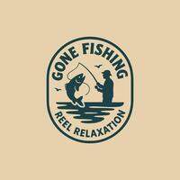 Person Fishing with Gone Fishing Message for Recreation or Graphic vector