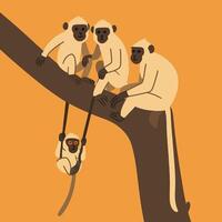 Monkeys on a Branch Cartoon Illustration in Simple and Clean Style vector