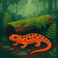 Salamander Near Log in Forest Environment Illustration Graphic Design vector