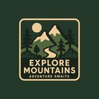 Mountains Landscape Graphic with River Trees and Moon Adventure Awaits vector