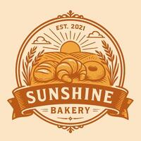 Bakery Logo Design with Bread Croissant and Sun Graphic Illustration vector