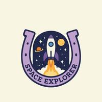 Rocket Launching Into Space Graphic in Horseshoe Frame with Stars vector