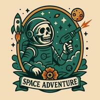 Astronaut Skeleton Shooting Ray Gun in Space Adventure Illustration vector