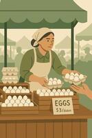 Vendor Selling Eggs at Farmers Market Illustration with Simple Design vector