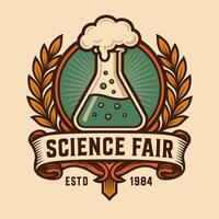 Science Fair Laboratory Logo Badge with Bubbling Liquid Experiment vector
