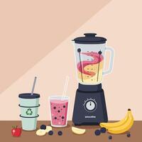 Preparing Refreshing Fruit Smoothie in Blender with Healthy Ingredients vector