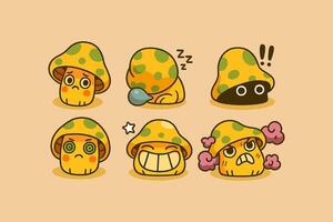 Cartoon Mushrooms Showing Various Emotions in a Fun and Playful Style vector
