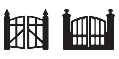 Collection of abstract gate icons with black silhouettes in format vector