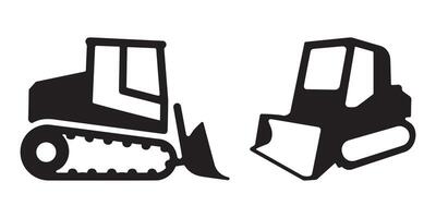 set of abstract bulldozer icons in industrial minimal silhouette design vector