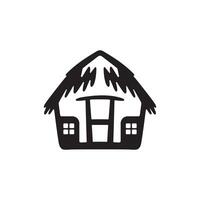Rural straw hut in silhouette on white background vector