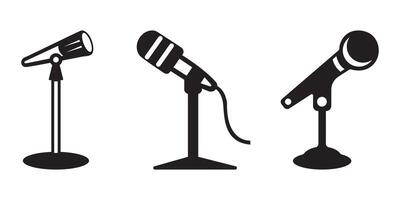 Isolated microphone stand silhouettes vector