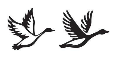 Set of flying goose bird silhouettes isolated on white background vector