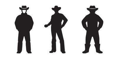 Set of cowboy silhouettes in art style with a white background vector
