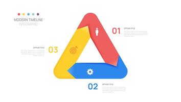 Visual data presentation. Cycle diagram with 3 step options. Arrow Pie Chart triangle infographic template. vector