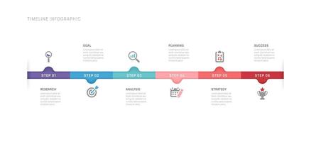 Business infographic 6 steps to success. Annual report, Business Timeline presentation template. vector