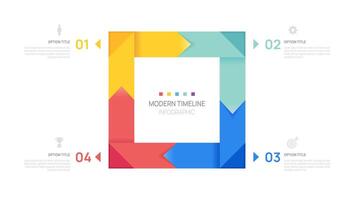 Visual data presentation. Cycle diagram with 4 step options. Arrow Pie Chart square infographic template. vector