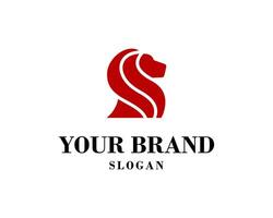 Lion Head Icon In Red With Elegant Flowing Mane For Premium Branding Logo Design Illustration vector