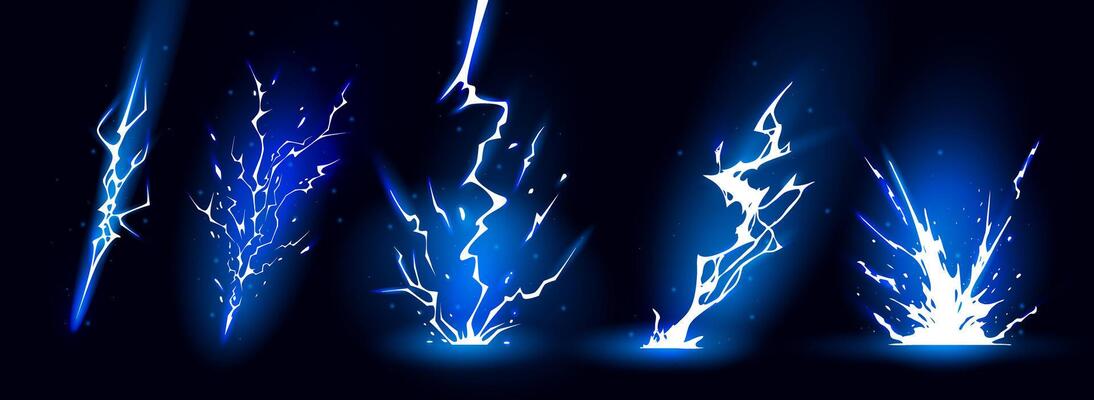 Lightning strike bolt silhouettes sequence illustration collection.