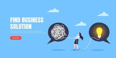 Unravel business chaos process cord with tangle difficult problem mess business concept. vector