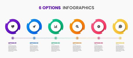 Timeline Infographic Element Design Templates with Icons and 6 Options. Suitable for Process Diagram, Presentations, Workflow Layout, Banner, Flow Chart, Infographic vector