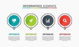 Hexagon Infographic Element Design Templates with Icons and 4 Options. Suitable for Process Diagram, Presentations vector