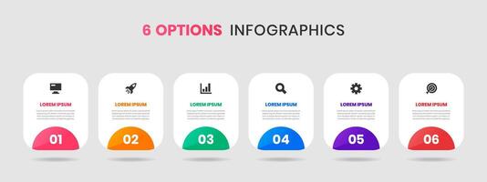 Infographic Element Design Templates with Icons and 6 Numbers. Good for Process Diagram, Presentations, Workflow Layout, Banner, Flow Chart, Infographic vector