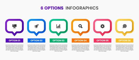 Simple Infographic Element Design Templates with Icons and 6 Options or Steps. Suitable for Process Diagram, Presentations, Workflow Layout, Banner, Flow Chart, Infographic. vector