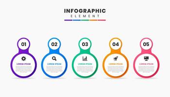 Circle Infographic Element Design icon templates with 5 Number. Can be used for process diagram, presentations, workflow layout, banner, flow chart, infographic. vector
