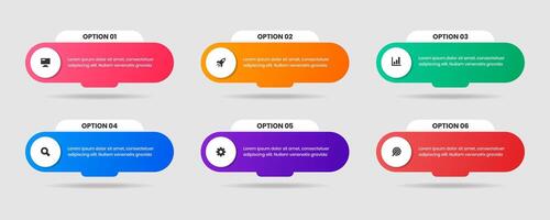 Infographic Element Design Templates with Icons and 6 Options or Steps. Suitable for Process Diagram, Presentations, Workflow Layout, Flow Chart vector
