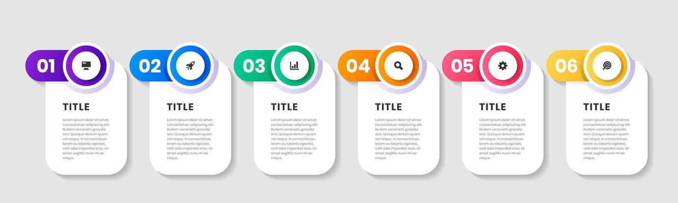 6 Numbers Infographic Element Design Templates with Icons. Suitable for Process Diagram, Presentations, Workflow Layout, Banner, Flow Chart, Infographic