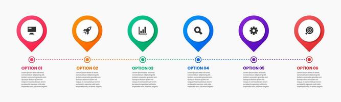 Infographic Element Design Templates with Icons and 6 Options or Steps. Suitable for Process Diagram, Presentations, Workflow Layout, Banner, Infographic. vector