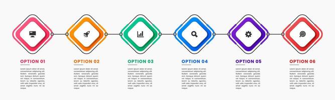 Timeline Infographic Element Design Templates with Icons and 6 Options or Steps. Suitable for Process Diagram, Presentations, Workflow Layout vector