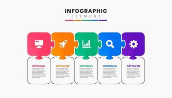 Puzzle Infographic Element Design Icon Templates with 5 Options or Steps. Can be used for Presentations, Workflow Layout, Banner, Flow Chart vector