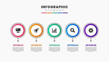 Circle Infographic Element Design Icon Templates with 5 Options. Can be used for Process Diagram, Presentations, Workflow Layout, Infographic. vector