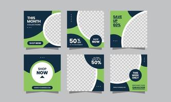 Square Banner Social Media Post. Set of Square Banner Template Design. with a modern Green color and Blue Color. Suitable for social media post, web internet ads, and Digital Marketing. vector