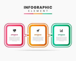 Rectangle Infographic Element Design icon templates with 3 options or steps. Can be used for process diagram, presentations, workflow layout, flow chart vector