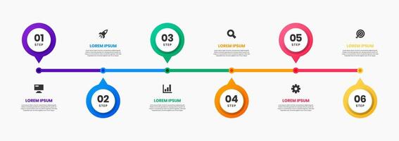 Timeline Infographic Element Design Templates with Icons and 6 Options or Steps. Suitable for Process Diagram, Presentations, Workflow Layout, Banner, Flow Chart, Infographic vector