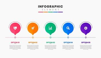 Timeline Infographic Element Design Icon Templates with 5 Options. Can be used for Process Diagram, Presentations, Workflow Layout, Banner, Flow Chart vector