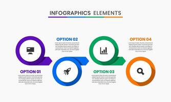 Circle Infographics Elements Design Icon Templates with 4 Options or Steps. Suitable for Process Diagram, Presentations, Workflow Layout, Banner, Flow Chart, Infographic. vector