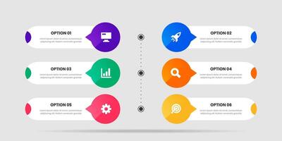 Infographic Element Design Templates with Icons and 6 Options or Steps. Suitable for Process Diagram, Presentations, Workflow Layout, Banner, Flow Chart, Infographic. vector