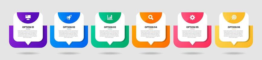 Abstract Infographic Element Design Templates with Icons and 6 Options. Suitable for Process Diagram, Presentations, Workflow Layout, Banner, Flow Chart, Infographic. vector